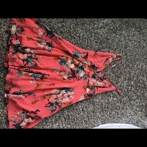 pink floral open back skater dress